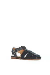 Calla Sandal in Black Nappa Leather Crochet