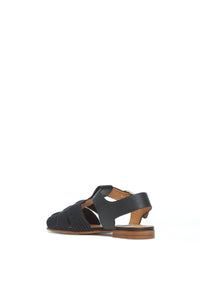 Calla Sandal in Black Nappa Leather Crochet