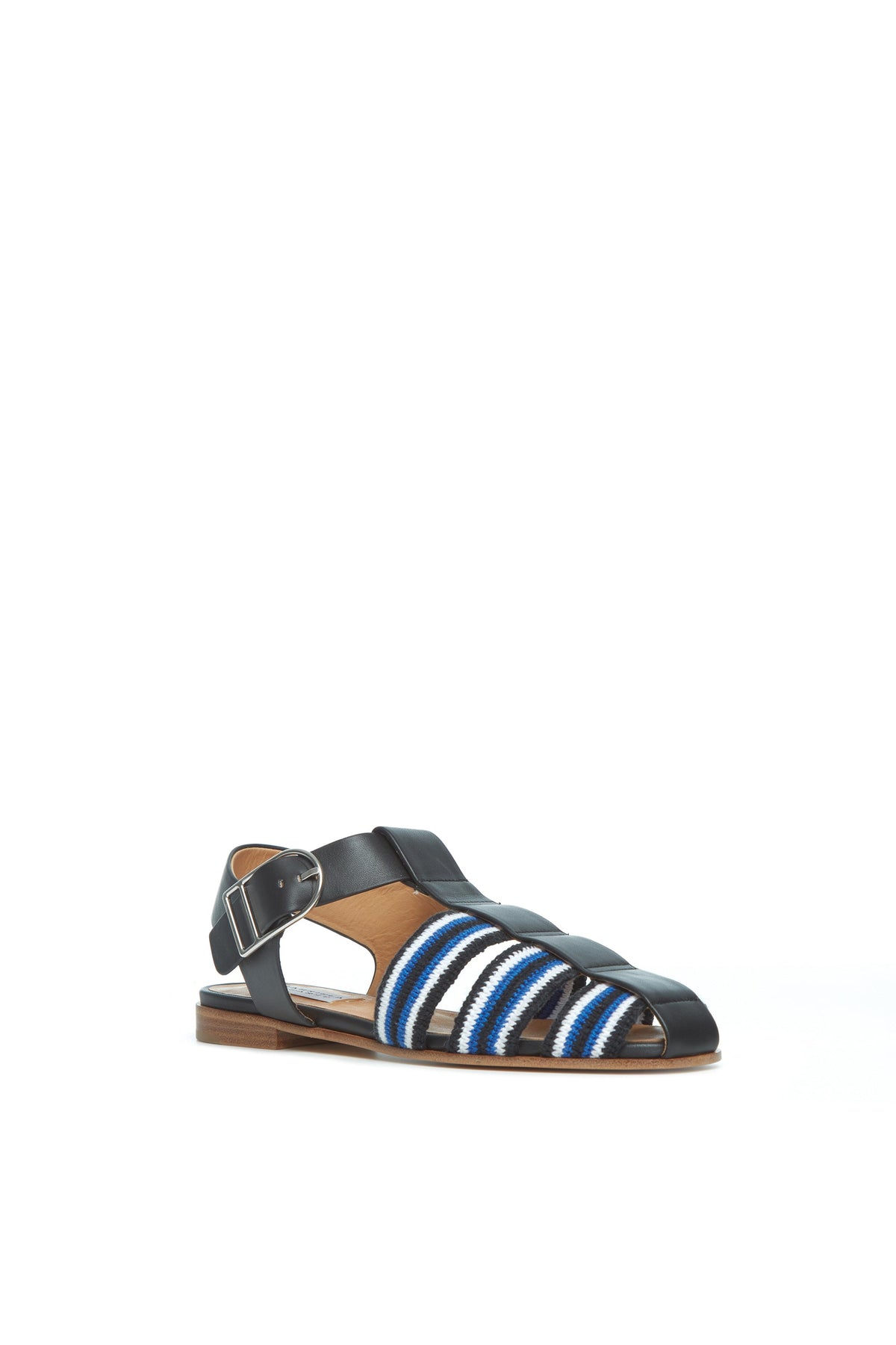 Calla Sandal in Black Multi Nappa Leather Crochet