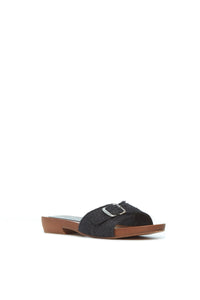 Clover Slide Sandal in Black Leather Jute