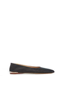 Fleur Ballerina Flat Shoe in Black Silk Linen Satin