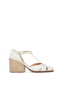 Ivy T-Strap Heel in Cream Leather