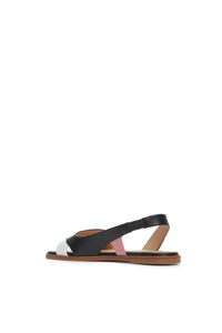 Pippa Flat Sandal in Black & Ivory Leather