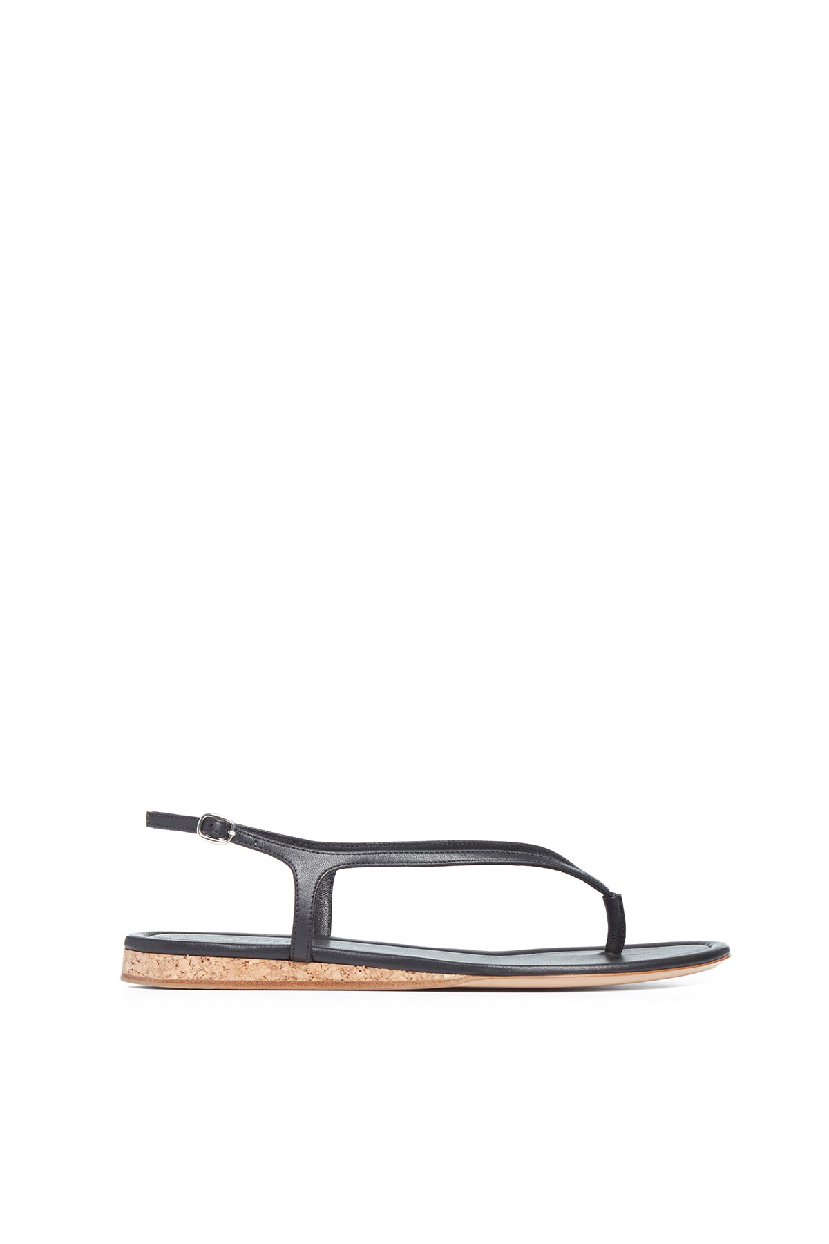 Gia Flat Sandal in Black Nappa Leather