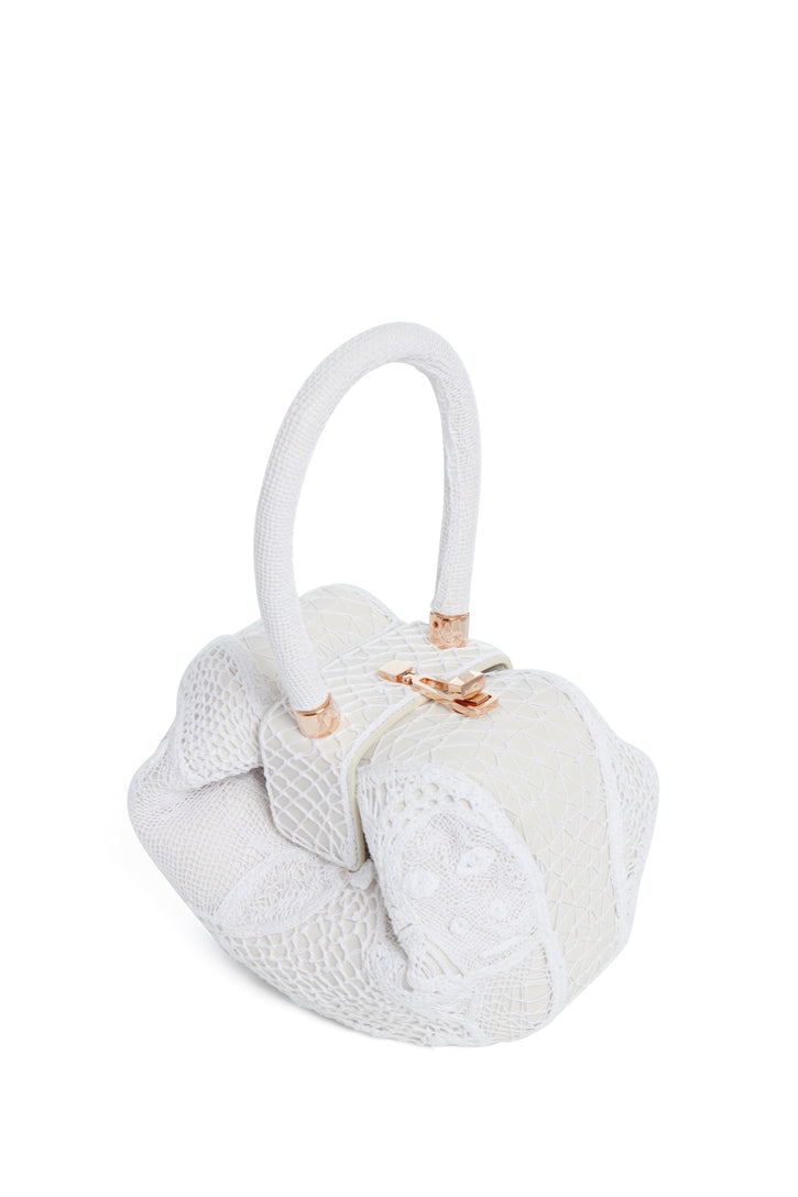 Nina Bag in Ivory Nappa Leather with Cotton Macrame