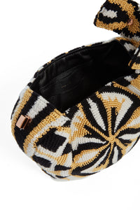Demi Bag in Gold, Black & Ivory Crochet