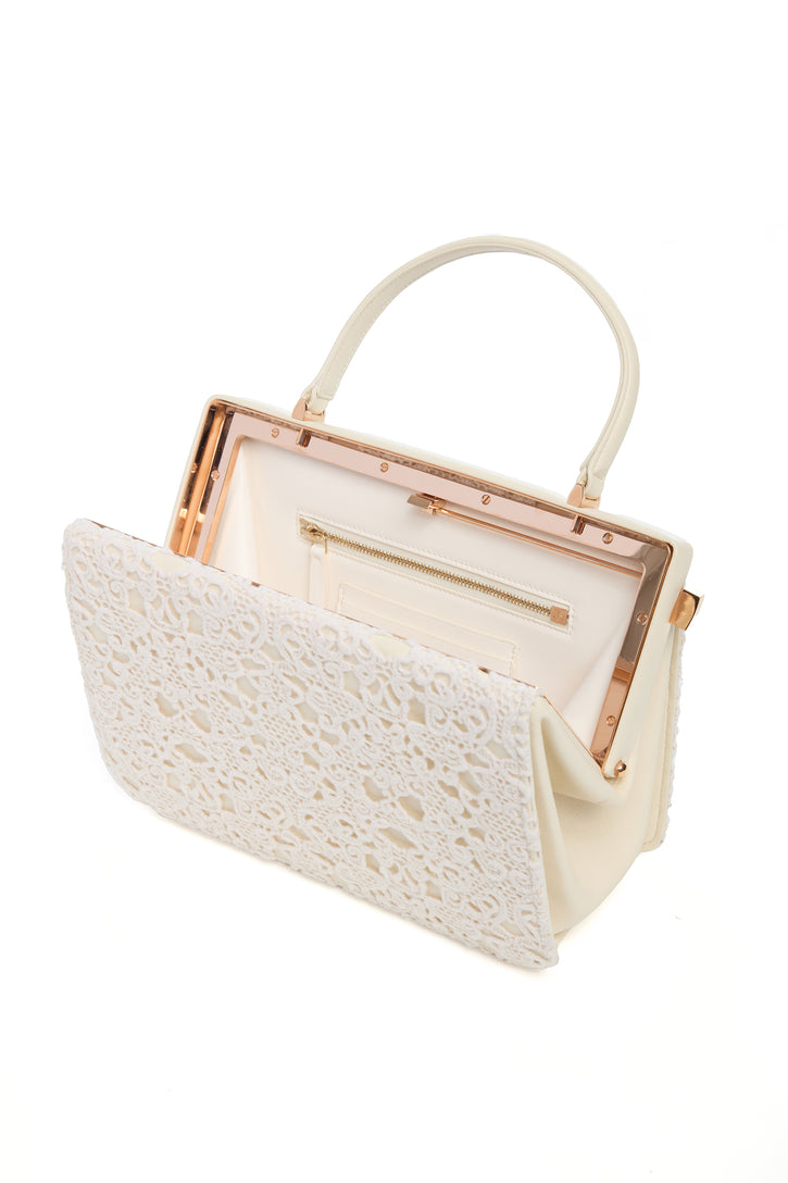 Carrington Bag in Ivory Nappa Leather with Cashmere Lace