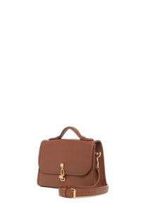 Small Leonora Flap Bag in Cognac Nappa Leather