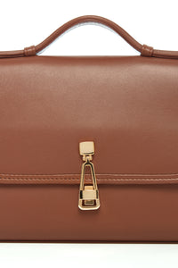 Small Leonora Flap Bag in Cognac Nappa Leather