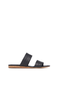 Lora Flat Sandal in Black Nappa Leather