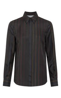 Henri Blouse in Charcoal Multi Pinstripe Silk Twill