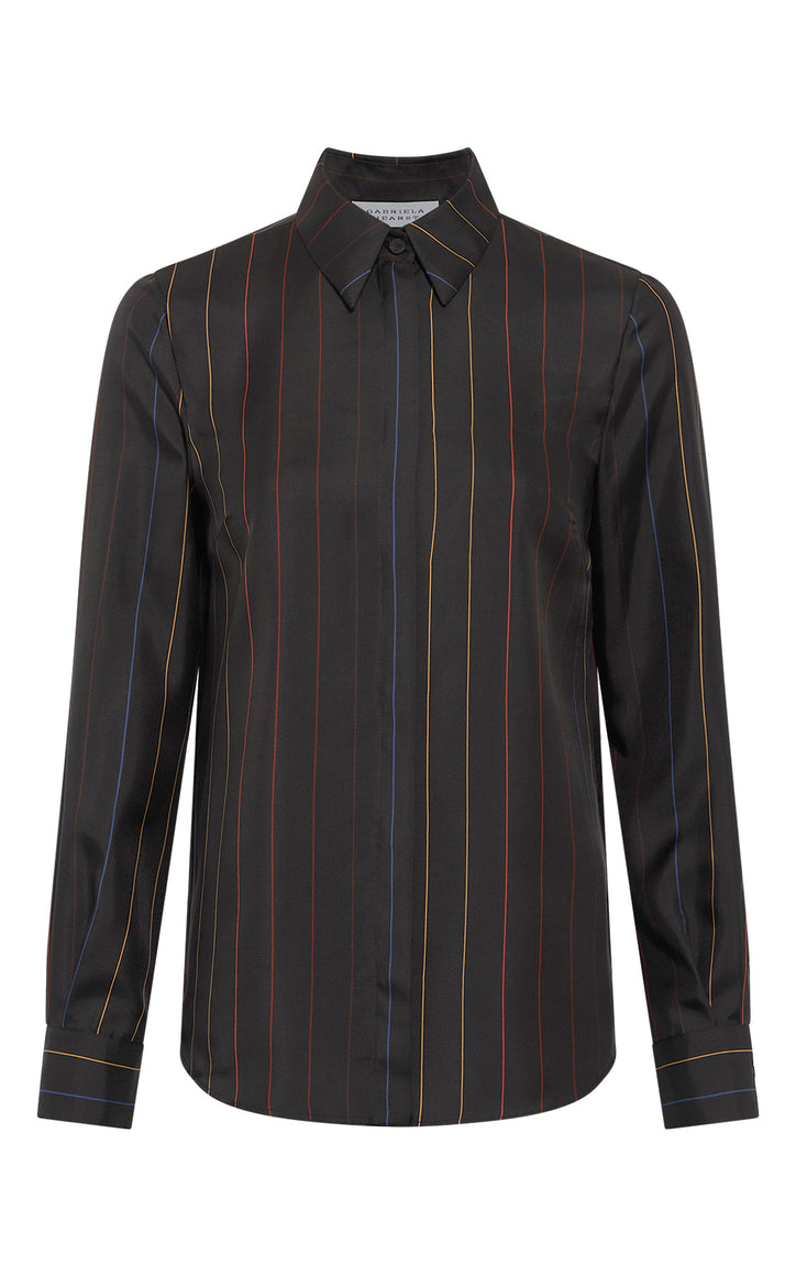Henri Blouse in Charcoal Multi Pinstripe Silk Twill