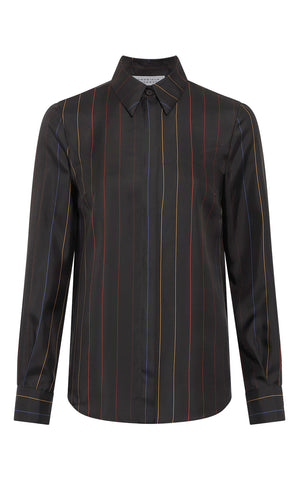 Henri Blouse in Charcoal Multi Pinstripe Silk Twill