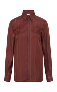 Henri Blouse in Burnt Sienna Multi Pinstripe Silk Twill