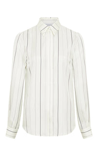 Henri Blouse in Ivory Multi Pinstripe Silk Twill