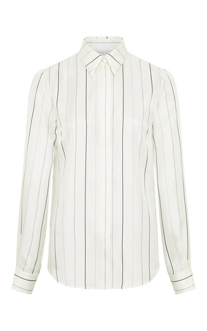 Henri Blouse in Ivory Multi Pinstripe Silk Twill