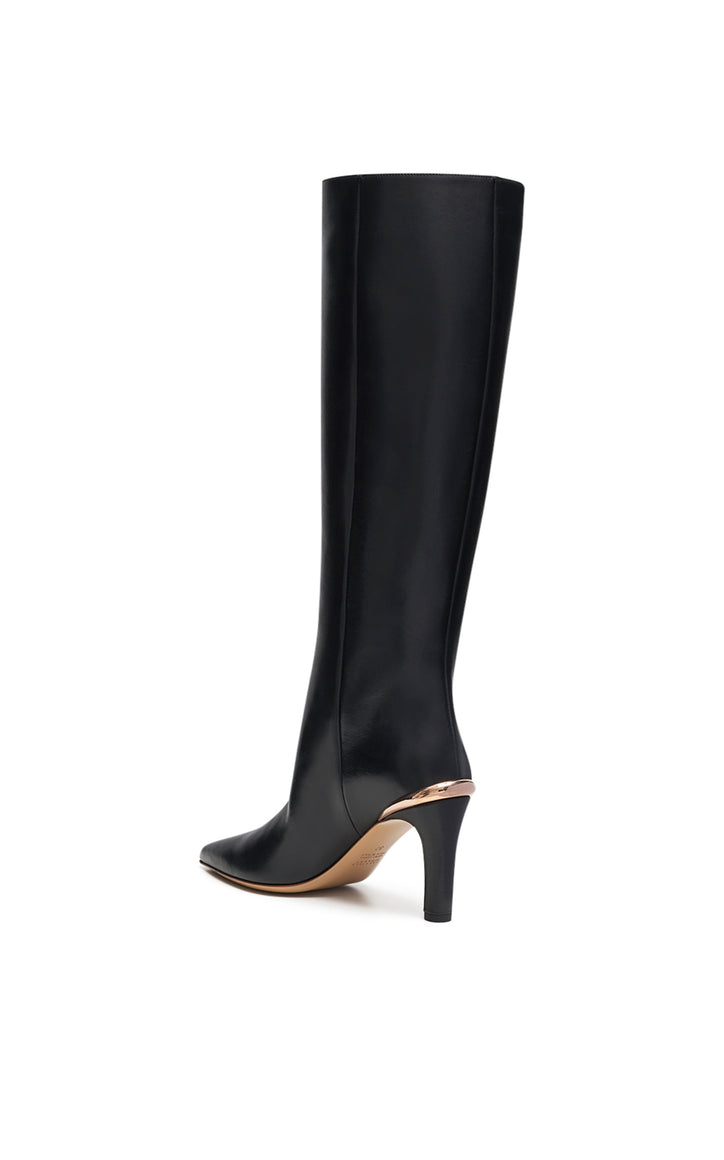 Aura High Heel Stiletto Tall Boot in Black Leather