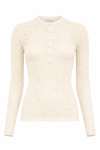 Gaviran Lace Knit Henley in Off White Merino Wool