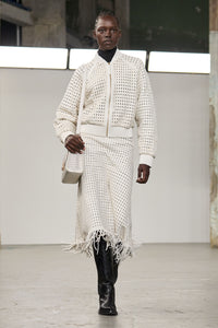 Odin Bomber Jacket in White Woven Leather