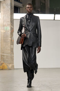 Edwardo Raw Cut Midi Skirt in Black Soft Leather