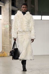 Patterson Midi Skirt in Ivory Silk Fur