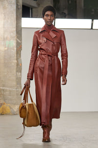 Pavel Raw Cut Trench Coat in Burnt Sienna Soft Leather