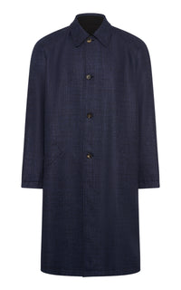 Alain Reversible Trench Coat in Black Cotton Twill & Electric Navy Virgin Wool