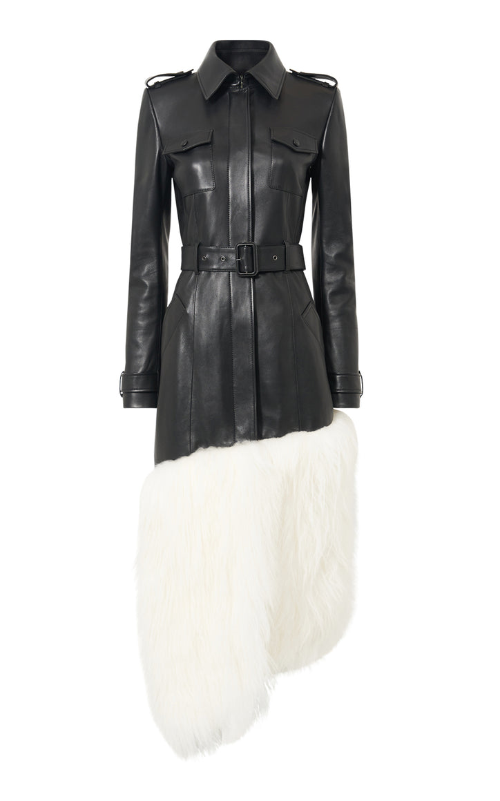 Isak Trench Coat in Black Soft Leather & Ivory Cashmere Shearling