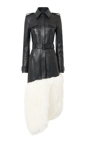 Isak Trench Coat in Black Soft Leather & Ivory Cashmere Shearling