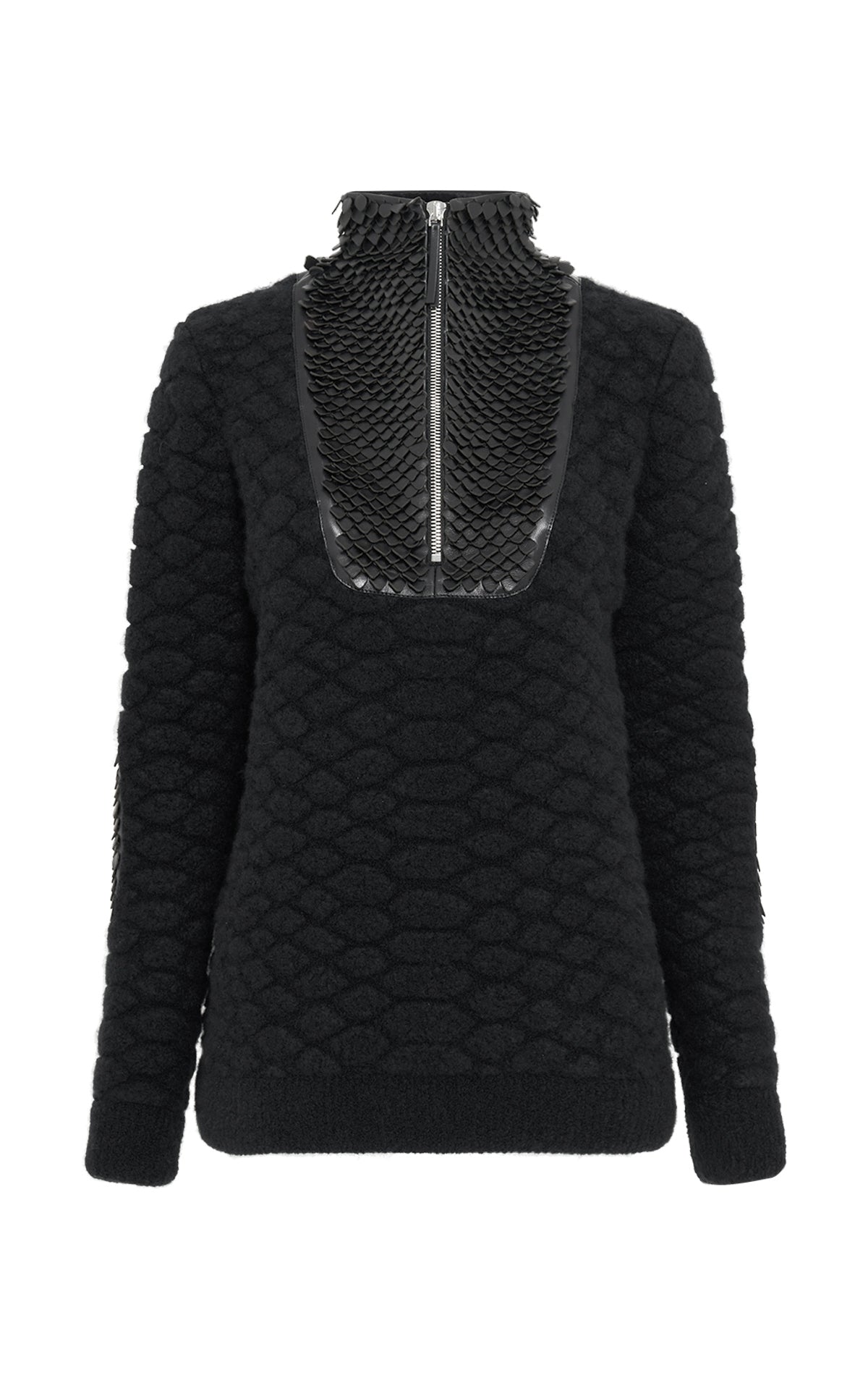 Isha Knit Mock Funnel Neck in Black Nappa Leather Snake Scales & Cashmere