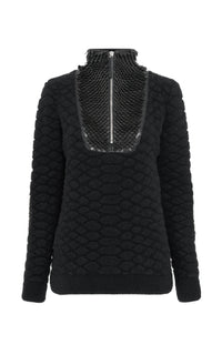 Isha Knit Mock Funnel Neck in Black Nappa Leather Snake Scales & Cashmere