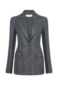 Leiva Blazer in Charcoal Multi Wool Silk Houndstooth