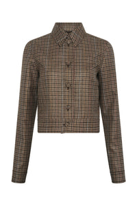 Thereza Jacket in Camel Multi Wool Silk Houndstooth