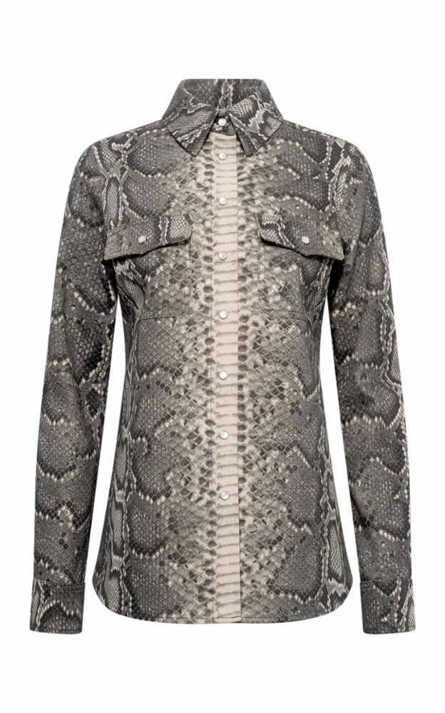 John Austin Shirt in Greyscale Recycled Printed Cotton Denim