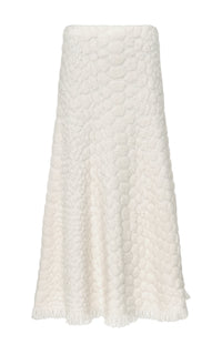Kanta Fringe Knit Midi Skirt in Ivory Cashmere
