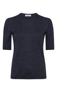 Chryse Knit T-Shirt in Electric Navy Cashmere Silk with Hemp
