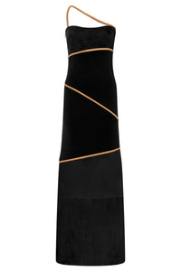 Tibor Rope Strapless Maxi Dress in Black Suede & Merino Wool