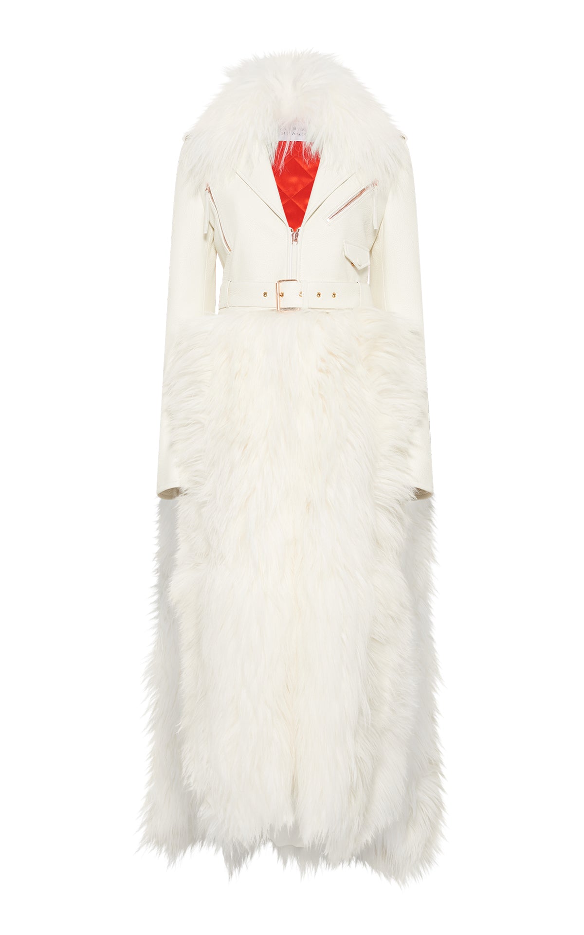 Brymwylf Convertible Coat in White Textured Leather & Cashmere Shearling