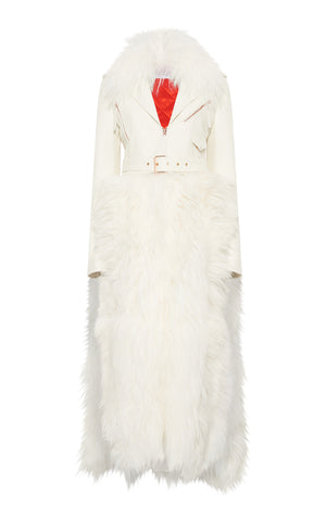 Brymwylf Convertible Coat in White Textured Leather & Cashmere Shearling