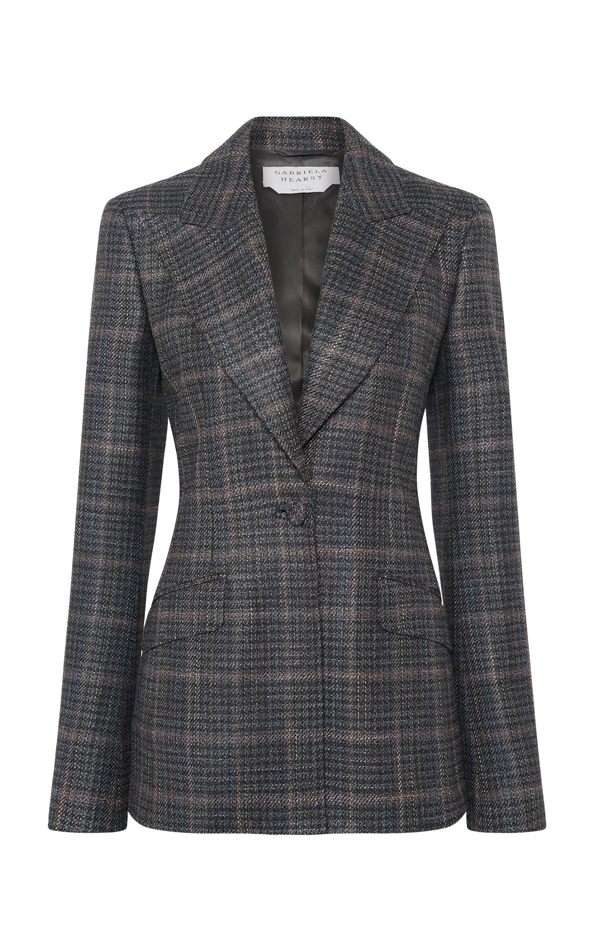 Leiva Blazer in Charcoal Multi Wool Silk Clubcheck Plaid