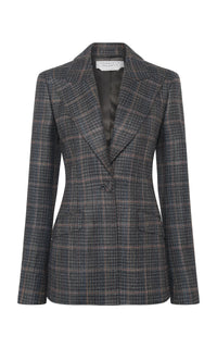 Leiva Blazer in Charcoal Multi Wool Silk Clubcheck Plaid