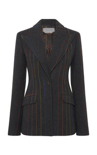Leiva Blazer in Charcoal Multi Pinstripe Wool Cashmere
