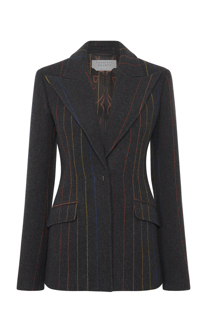 Leiva Blazer in Charcoal Multi Pinstripe Wool Cashmere