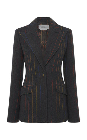 Leiva Blazer in Charcoal Multi Pinstripe Wool Cashmere
