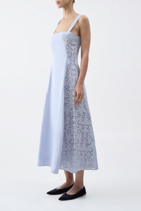 Lenya Lace Midi Dress in Light Blue Sea Island Cotton