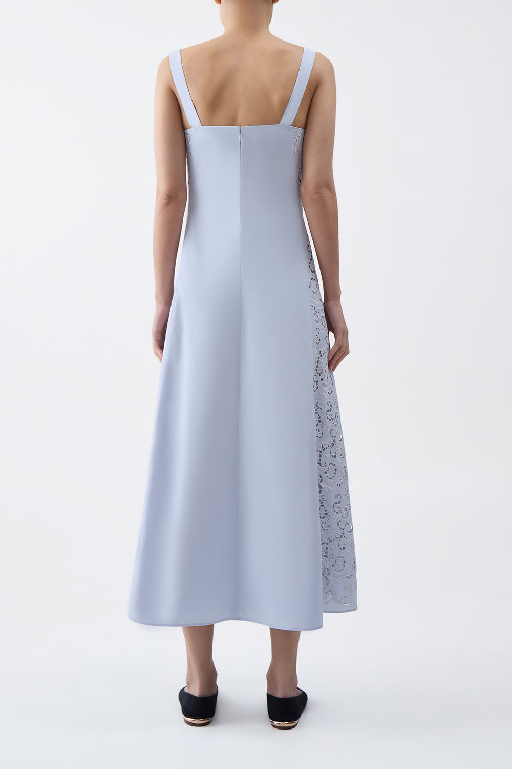 Lenya Lace Midi Dress in Light Blue Sea Island Cotton