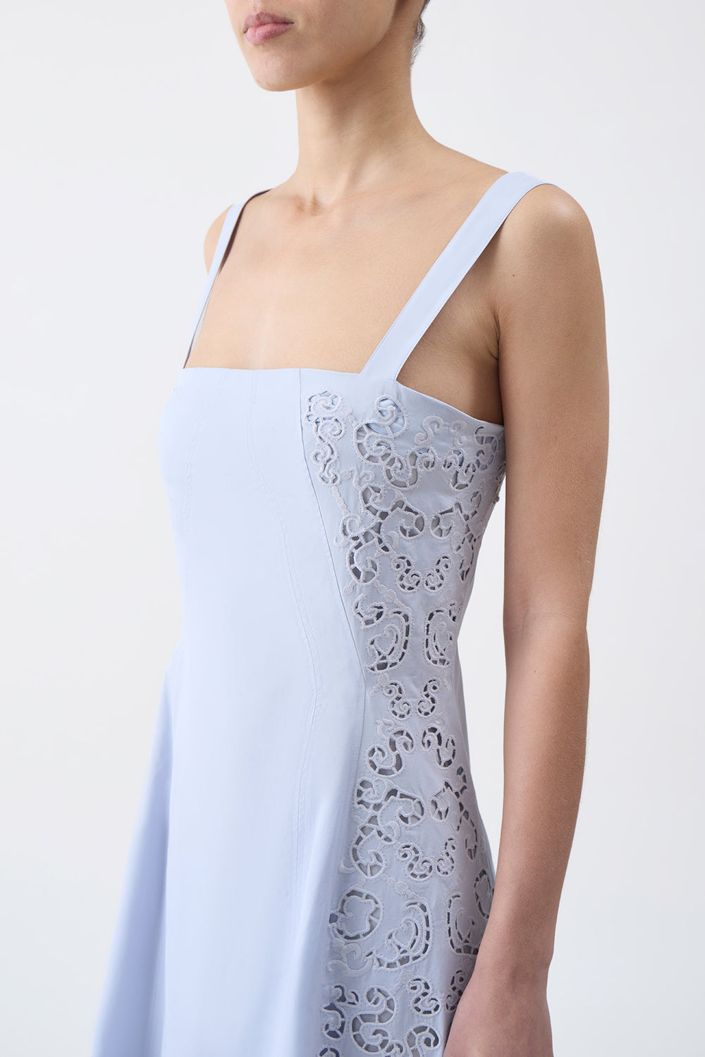 Lenya Lace Midi Dress in Light Blue Sea Island Cotton