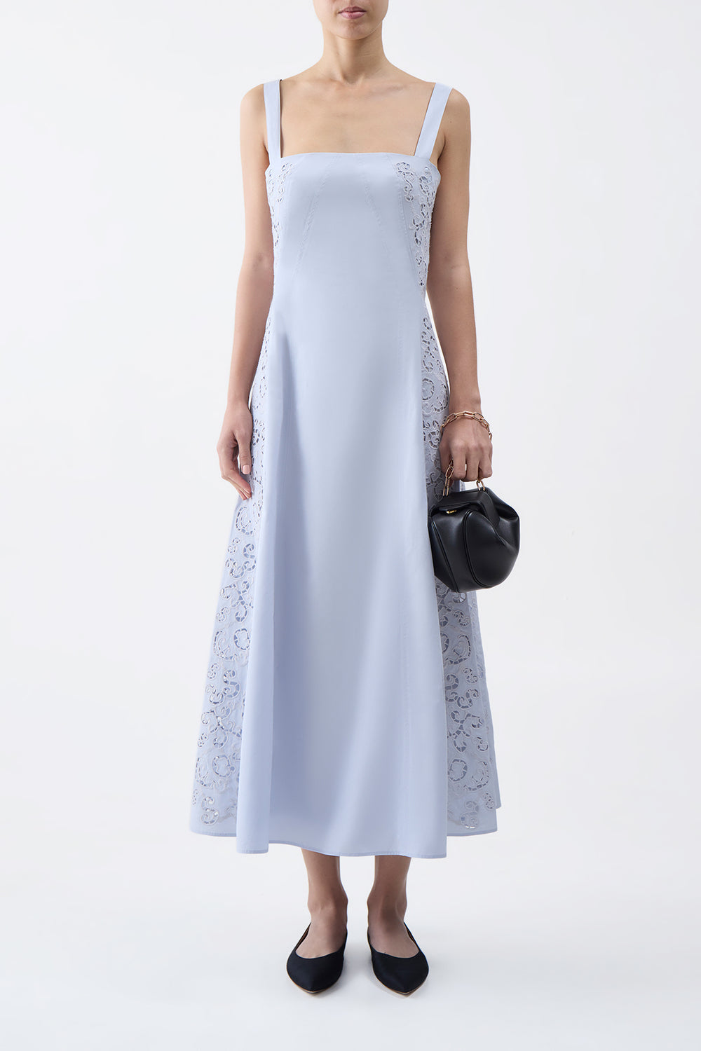 Lenya Lace Midi Dress in Light Blue Sea Island Cotton