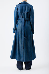 Braden Trench Coat in Deep Fluorite Blue Wool Linen Twill