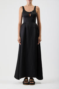 Sven Maxi Dress in Black Silk Linen Satin